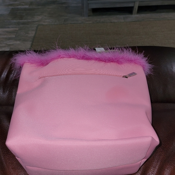 5/$13 Pink fuzzy boa accent around top Long strap Green & pink purse - Picture 9 of 16